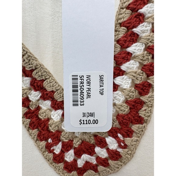 Soft Surroundings Sarita Top 3X Ivory Soft Knit Crochet Neckline 3/4 Sleeve NWT - Picture 4 of 6